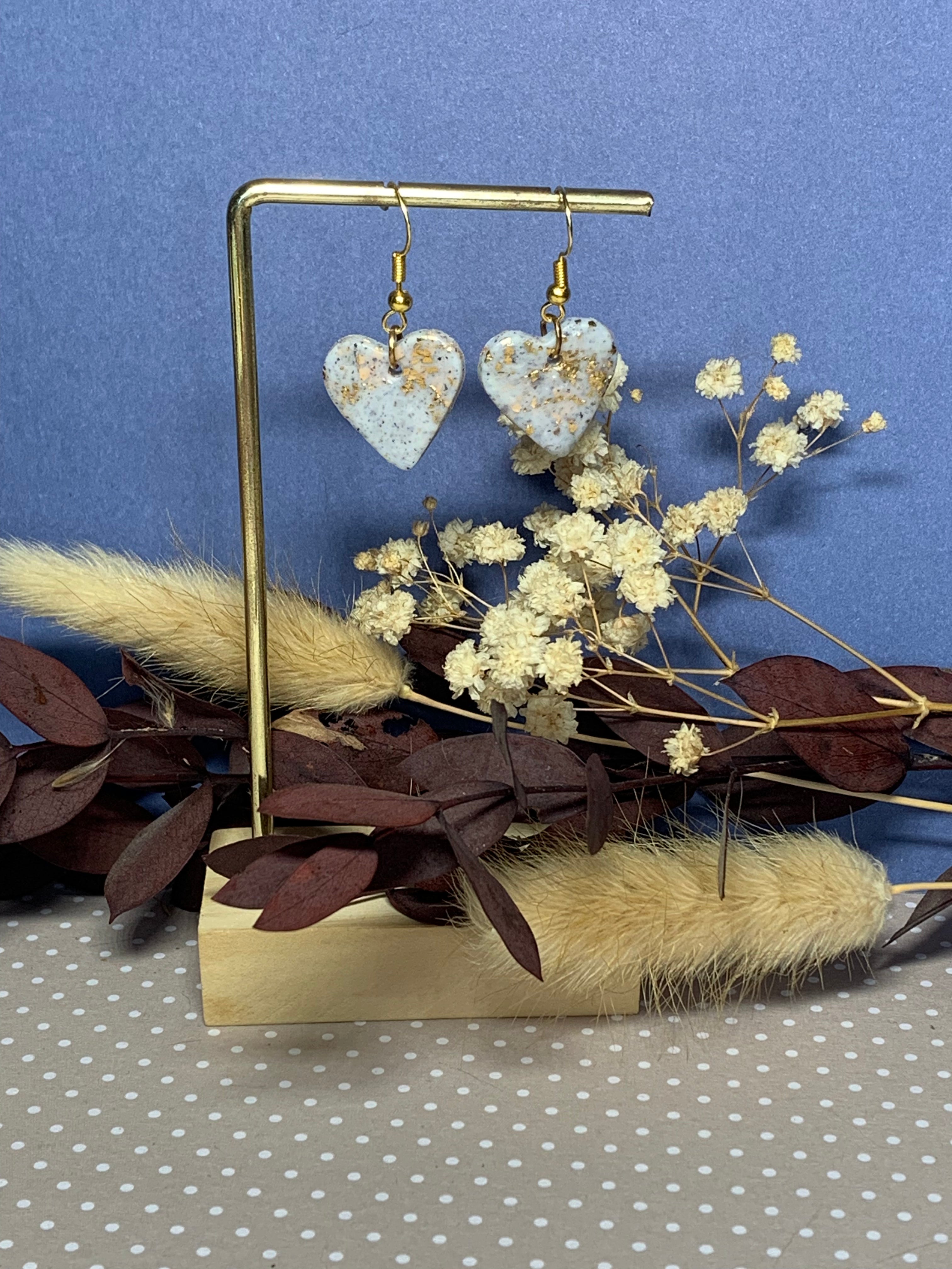 Bouquet d'Octobre - Dormeuses Cœurs Grises & Or